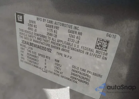 2010 Chevrolet Equinox Ls from USA, damaged, VIN 2CNALBEW0A6355162